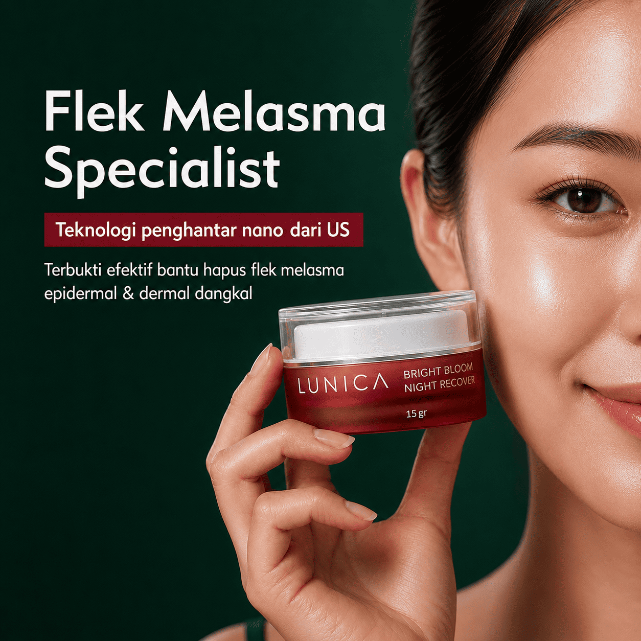 Produk skincare LUNICA untuk perawatan harian kulit dengan flek melasma